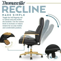 Thomasville Lyndale Ergonomic Vegan Leather Mid-Back Office Chair, Black/Gold