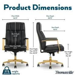 Thomasville Lyndale Ergonomic Vegan Leather Mid-Back Office Chair, Black/Gold