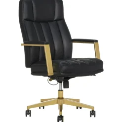 Thomasville Lyndale Ergonomic Vegan Leather Mid-Back Office Chair, Black/Gold