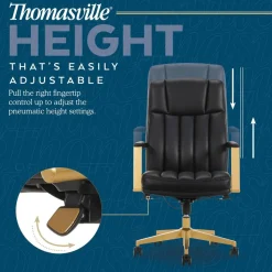 Thomasville Lyndale Ergonomic Vegan Leather Mid-Back Office Chair, Black/Gold