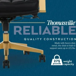 Thomasville Lyndale Ergonomic Vegan Leather Mid-Back Office Chair, Black/Gold