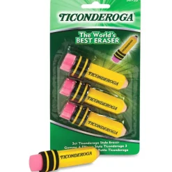 TICONDEROGA Erasers, Pencil Shaped, Yellow, 3 ct (38953)