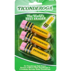 TICONDEROGA Erasers, Pencil Shaped, Yellow, 3 ct (38953)