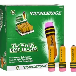 Ticonderoga Latex-free Pencil-shape Eraser - Yellow - Pencil - 36 / Box - Latex-free, Smudge-free, Non-toxic