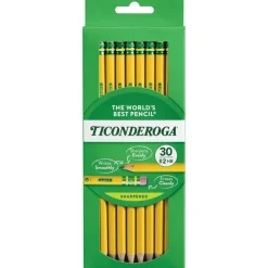 Ticonderoga Pencils , Pre-Sharpened, #2 Soft Lead, Yellow Barrel, Box Of 30