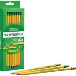 Ticonderoga Pencils , Pre-Sharpened, #2 Soft Lead, Yellow Barrel, Box Of 30