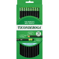 Ticonderoga Pencils, #2 Soft Lead, Black Barrel, Box Of 12
