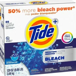 Tide Laundry Detergent with Bleach, HE Compatible, 80 Loads, Tide Original Scent, Powder, 129 oz Box, 2/Carton