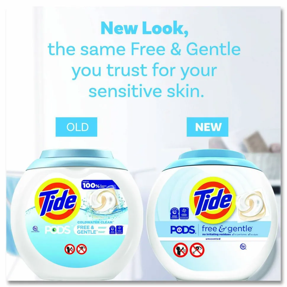 Tide PODS Laundry Detergent, Free and Gentle, HE Compatible, 56 oz Tub, 76 Pacs/Tub, 4 Tubs/Carton