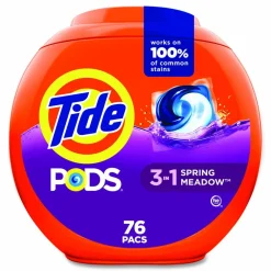 Tide PODS Laundry Detergent, HE Compatible, Spring Meadow, 57 oz Tub, 76 Pacs/Tub, 4 Tubs/Carton