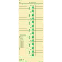 Time Cards, Biweekly, Days 1–7, 2-Sided, 3 3/8" x 8 7/8", Manila, Pack Of 100