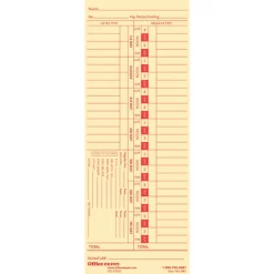 Time Cards, Biweekly, Days 1–7, 2-Sided, 3 3/8" x 8 7/8", Manila, Pack Of 100