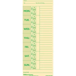 Time Cards With Deductions, Weekly, Monday–Sunday Format, 2-Sided, 3 3/8" x 8 7/8", Manila, Pack Of 100