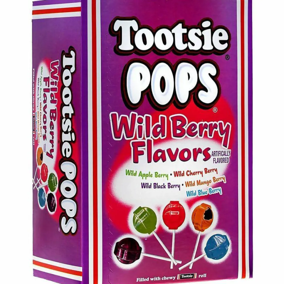 Tootsie Roll Tootsie Pops, Assorted Wild Berry Flavors, 0.6 oz Lollipops, 100/Box