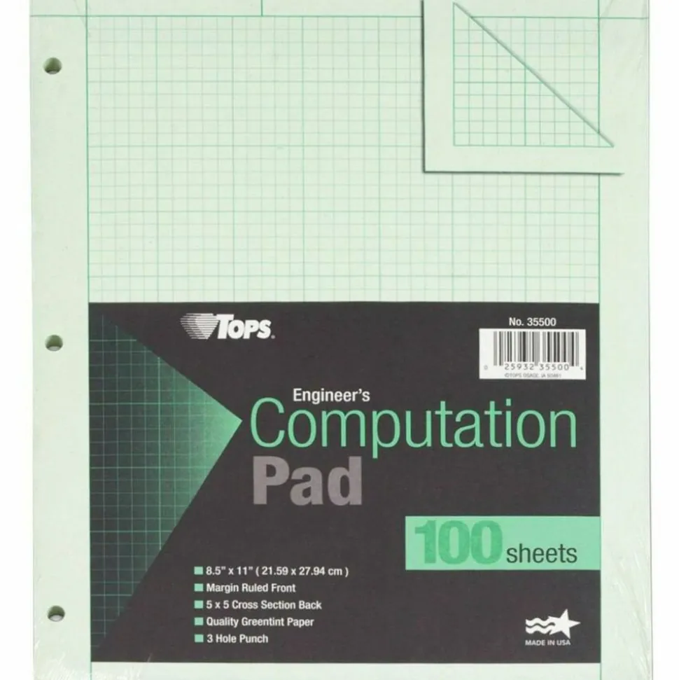 TOPS Engineer's Computation Pads, 8 1/2" x 11", Green, 100 Sheets