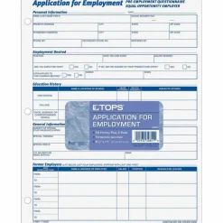 TOPS - Application for employment form - 50 sheets - Letter A Size (8.5 in x 11 in)