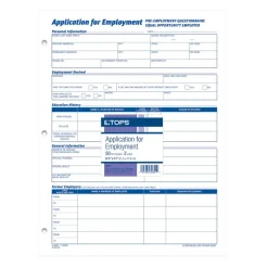 TOPS - Application for employment form - 50 sheets - Letter A Size (8.5 in x 11 in)
