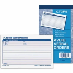 TOPS Avoid Verbal Orders Book - 50 Sheet(s) - 2 PartCarbonless Copy - 4.25