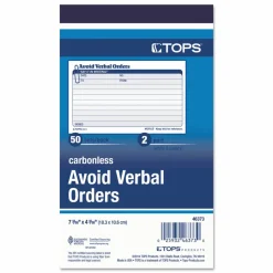 TOPS Avoid Verbal Orders Book - 50 Sheet(s) - 2 PartCarbonless Copy - 4.25