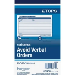 TOPS Avoid Verbal Orders Book - 50 Sheet(s) - 2 PartCarbonless Copy - 4.25