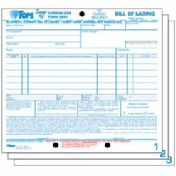 TOPS Bills of Lading Snap-Off Sets - 3 Part - Carbonless Copy - 8.50" x 7.44" Sheet Size - White Sheet(s) - Blue, Red Print Color - 1 Pack
