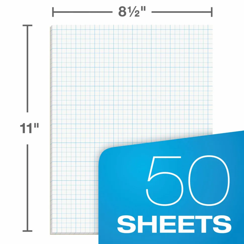 TOPS Cross Section Pad, 8 1/2" x 11", Quadrille Rule, 50 Sheets, White Paper/Blue Ink