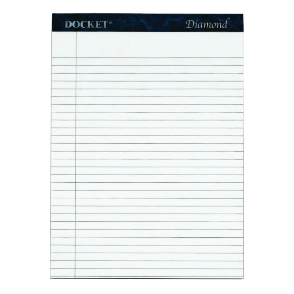 TOPS Docket Diamond Premium 100% Recycled Legal Pad, 8 1/2" x 11 3/4", Legal Ruled, 50 Sheets, White, Pack Of 2 Pads