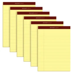 TOPS Docket Gold Perforated Writing Pads, 8 1/2" x 11 3/4", Narrow Ruled, 50 Sheets, Canary, Pack Of 6 Pads