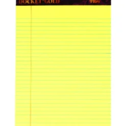 TOPS Docket Gold Perforated Writing Pads, 8 1/2" x 11 3/4", Narrow Ruled, 50 Sheets, Canary, Pack Of 6 Pads