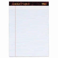 TOPS Docket Gold Perforated Writing Pads, 8 1/2" x 11 3/4", Narrow Ruled, 50 Sheets, White, Pack Of 6 Pads