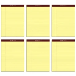 TOPS Docket Gold Premium Writing Pads, 8 1/2" x 11 3/4", Legal Ruled, 50 Sheets, Canary, Pack Of 6 Pads