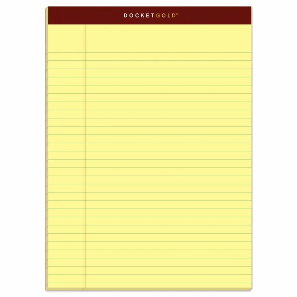 TOPS Docket Gold Premium Writing Pads, 8 1/2" x 11 3/4", Legal Ruled, 50 Sheets, Canary, Pack Of 12 Pads