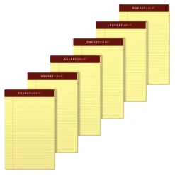 TOPS Docket Gold Premium Writing Pads, 5" x 8", Jr. Legal Rule, Canary, 50 Sheets Per Pad, Pack Of 6 Pads