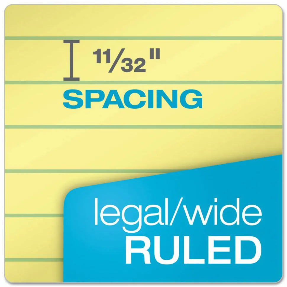 TOPS Docket Gold Ruled Perforated Pads, Wide/Legal Rule, (50) Canary Yellow 8.5 x 14 Sheets, 12/Pack