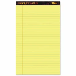 TOPS Docket Gold Ruled Perforated Pads, Wide/Legal Rule, (50) Canary Yellow 8.5 x 14 Sheets, 12/Pack