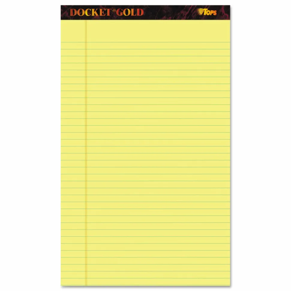 TOPS Docket Gold Ruled Perforated Pads, Wide/Legal Rule, (50) Canary Yellow 8.5 x 14 Sheets, 12/Pack