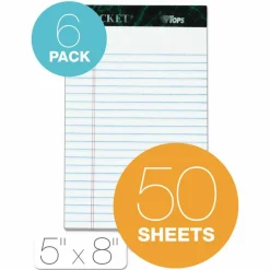 TOPS Docket Ruled Perforated Pads, Narrow Rule, (50) White 5 x 8 Sheets, 6/Pack