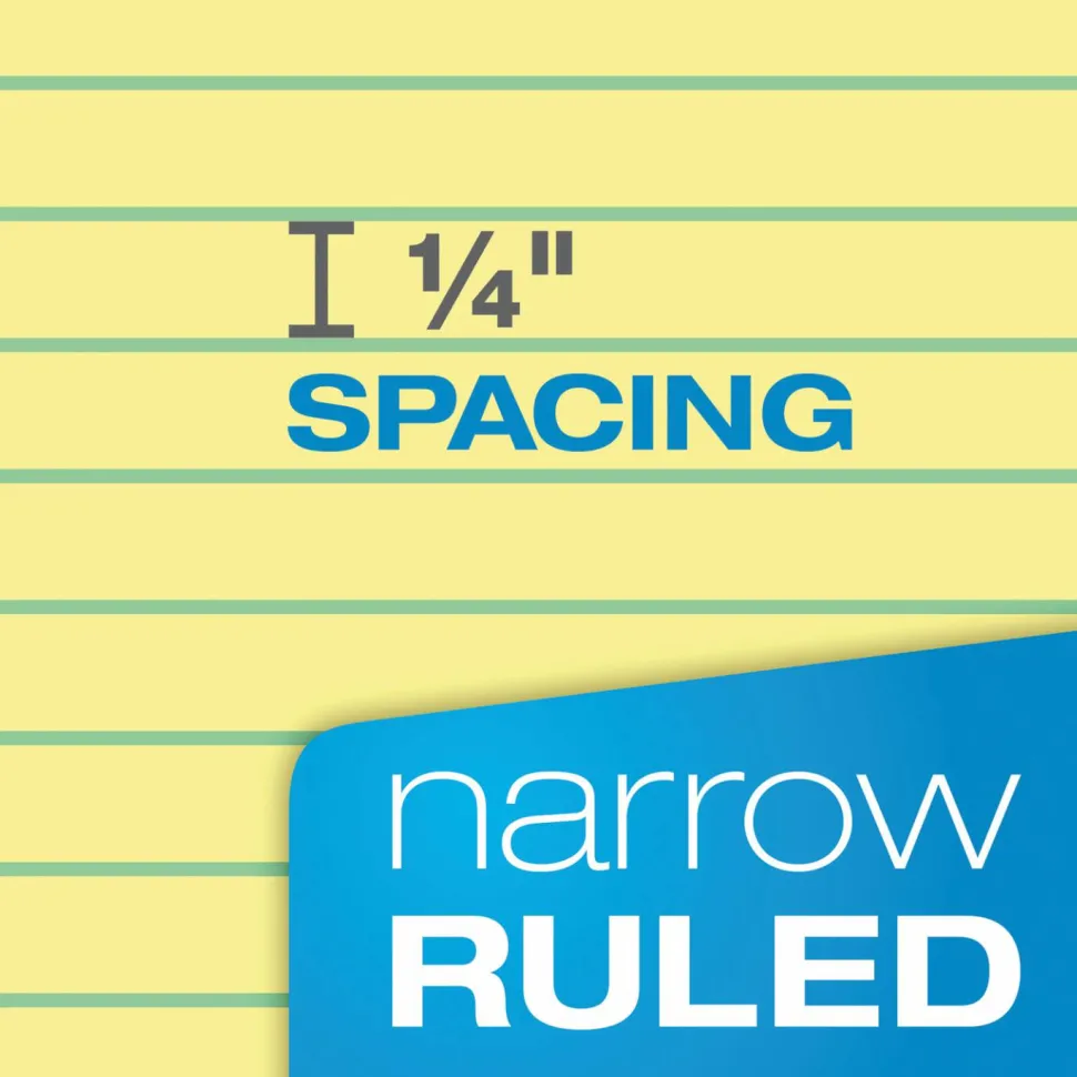 TOPS Double Docket Writing Pads, 8 1/2" x 11 3/4", Narrow Ruled, 100 Sheets, Canary, Pack Of 6 Pads