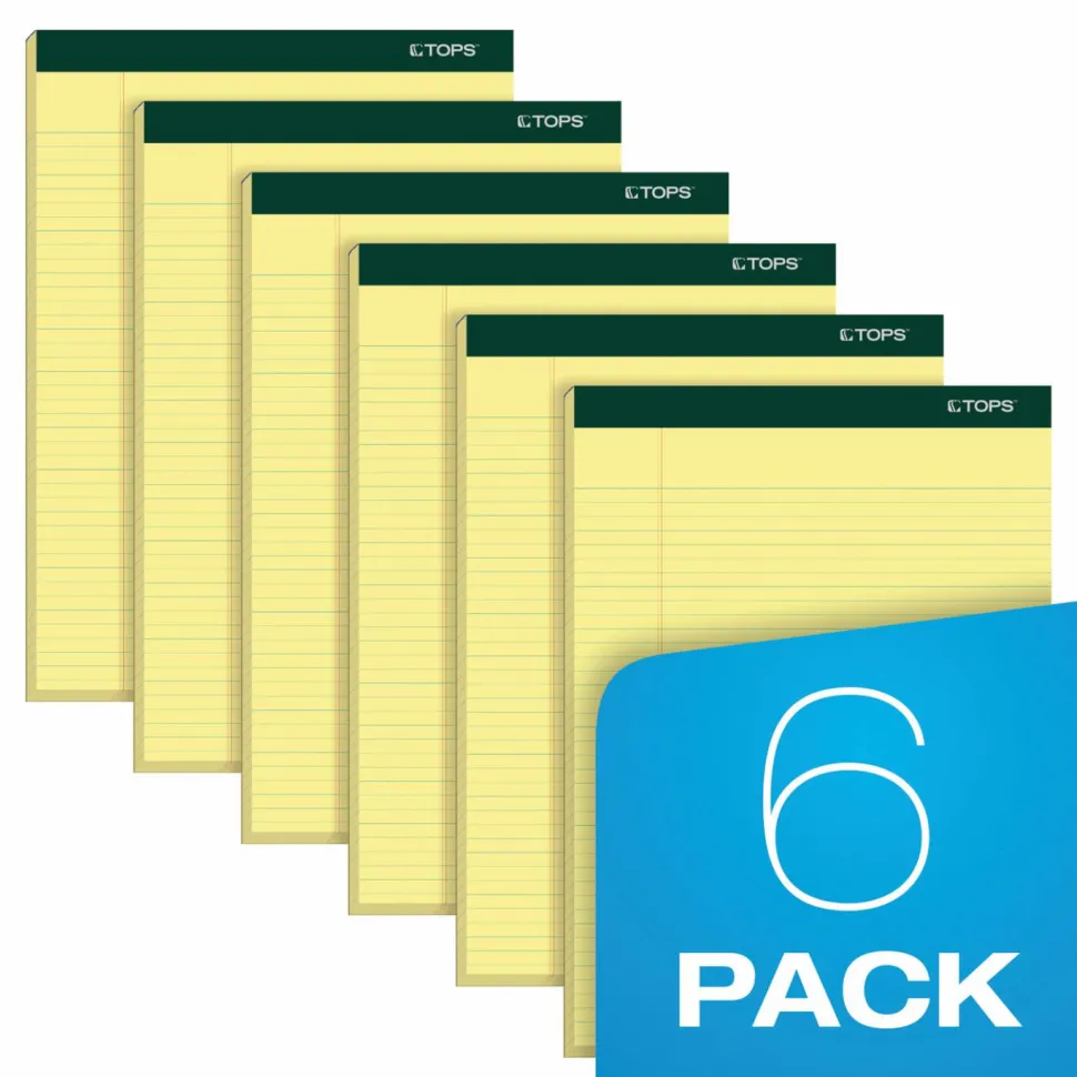 TOPS Double Docket Writing Pads, 8 1/2" x 11 3/4", Narrow Ruled, 100 Sheets, Canary, Pack Of 6 Pads