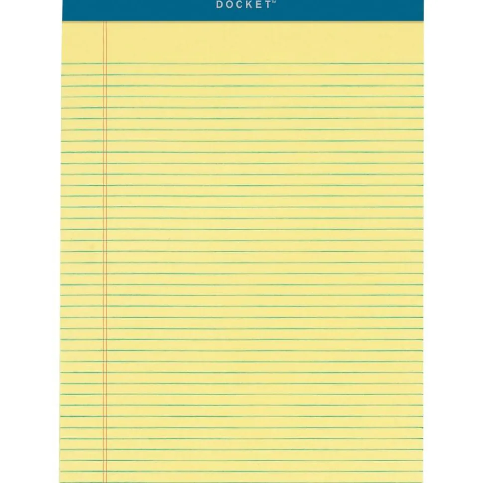 TOPS Double Docket Writing Pads, 8 1/2" x 11 3/4", Narrow Ruled, 100 Sheets, Canary, Pack Of 6 Pads