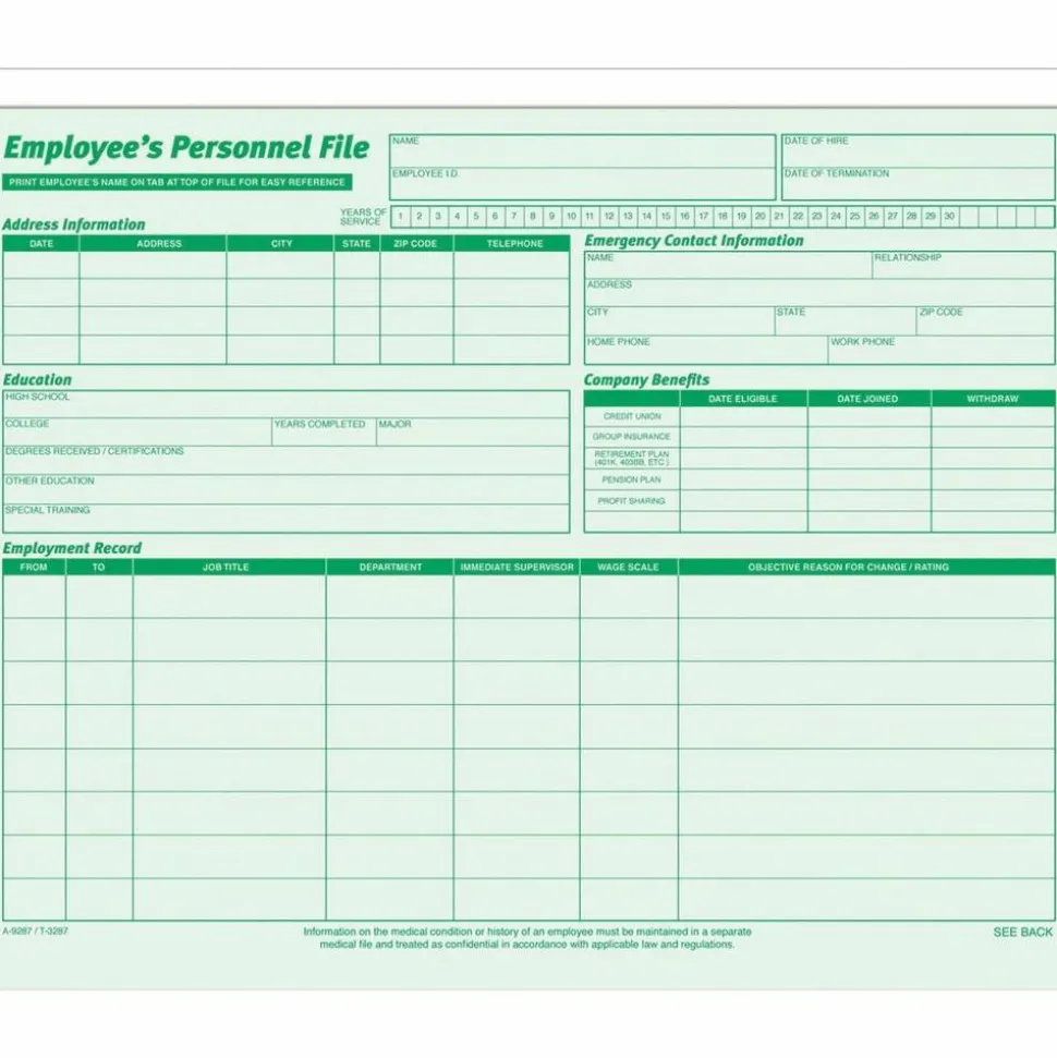 TOPS Employee Record File Folders, 11 3/4" x 9 1/2", Green, Pack Of 20