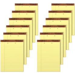 TOPS 2-Hole Punched Perforated Writing Pads, 8 1/2" x 11 3/4", Legal Ruled, 50 Sheets, Canary, Pack Of 12 Pads