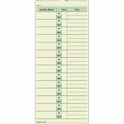 TOPS Job Cards Time Cards, 8.5" x 3.5", Green Ink/Manila Paper, Box Of 500