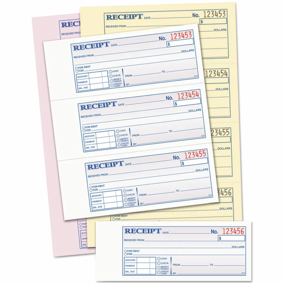 TOPS Manifold Receipt Book, 3-Part, 7 5/8" x 11", White/Canary/Pink