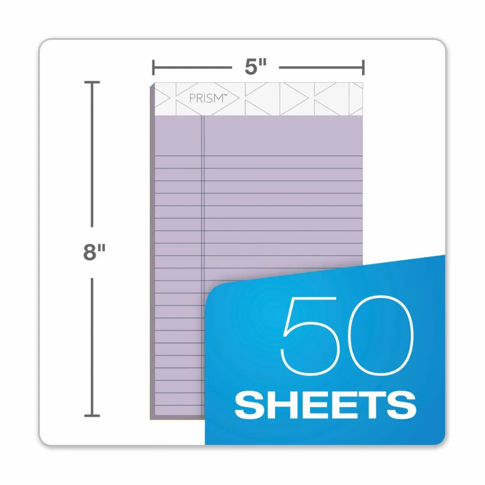 TOPS Prism + Colored Writing Pads, Narrow Rule, (50) Pastel Orchid 5 x 8 Sheets, 12/Pack