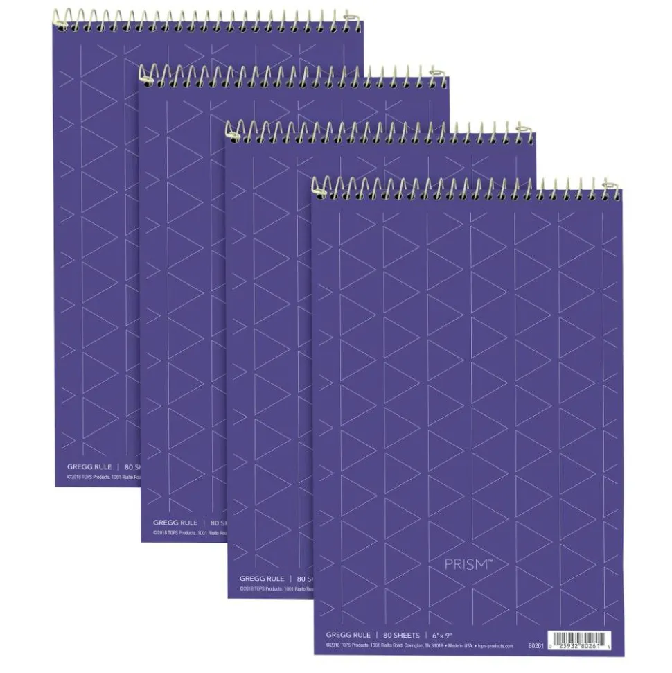 TOPS Prism+ Color Steno Books, 6" x 9", Gregg Ruled, 80 Sheets, Blue, Pack Of 4