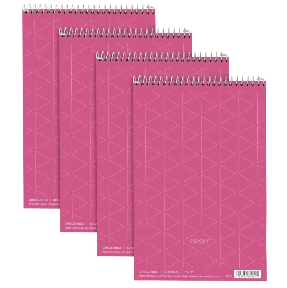 TOPS Prism+ Color Steno Books, 6" x 9", 100% Recycled, Gregg Ruled, 80 Sheets, Pink, Pack Of 4