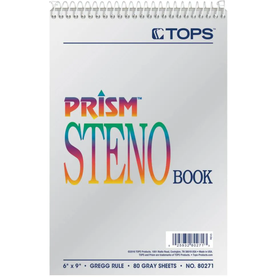 TOPS Prism+ Color Steno Notebooks, 6" x 9", Gregg Ruled, 30% Recycled, 80 Sheets, Gray, Pack Of 4