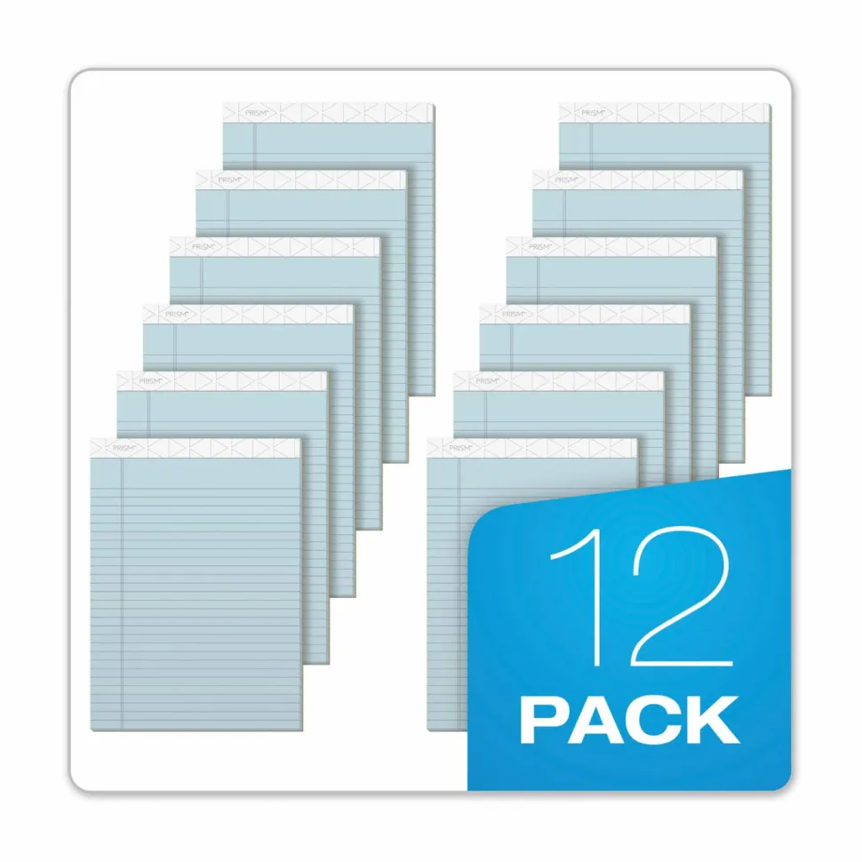 TOPS Prism+ Color Writing Pads, 8 1/2" x 11 3/4", 100% Recycled, Legal Ruled, 25 Sheets, Blue, Pack Of 12 Pads