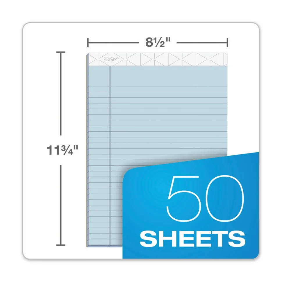 TOPS Prism+ Color Writing Pads, 8 1/2" x 11 3/4", 100% Recycled, Legal Ruled, 25 Sheets, Blue, Pack Of 12 Pads